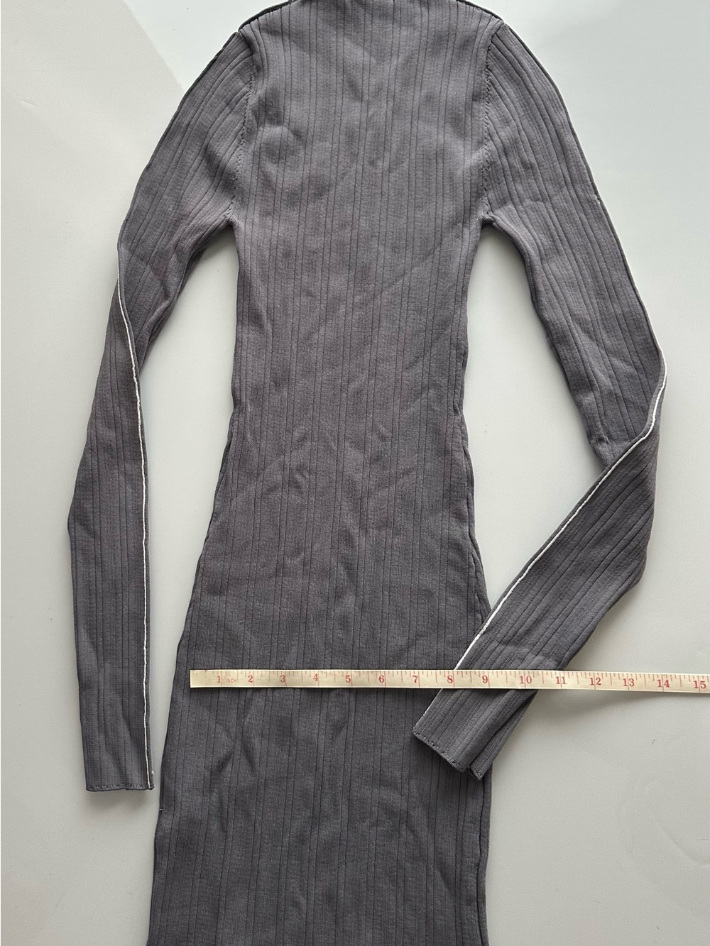 Zara Ribbed Knit Fitted Mini Dress Gray Size XS High Neck Long Sleeves - Picture 9 of 11